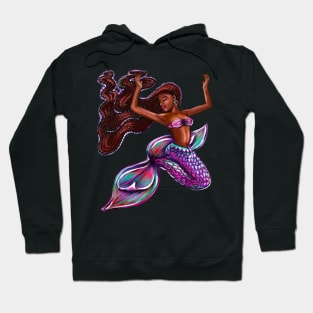 mermaid with flowing red braids,   Afro hair and caramel brown skin. Black mermaid Hoodie